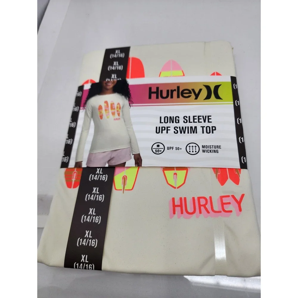 Hurley Girls Long Sleeve Rash Guard Swim Top Polyester Blend Athletic Size XL